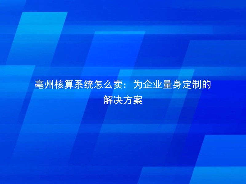 亳州核算系统怎么卖：为企业量身定制的解决方案