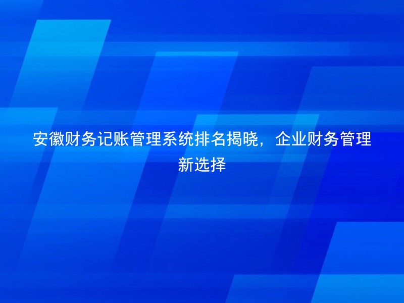 安徽财务记账管理系统排名揭晓，企业财务管理新选择