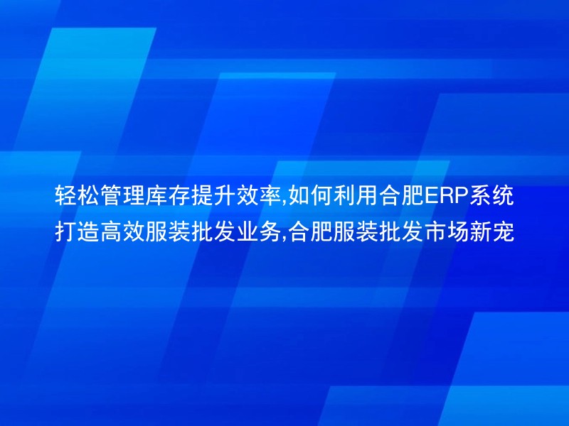 轻松管理库存提升效率,如何利用合肥ERP系统打造高效服装批发业务,合肥服装批发市场新宠