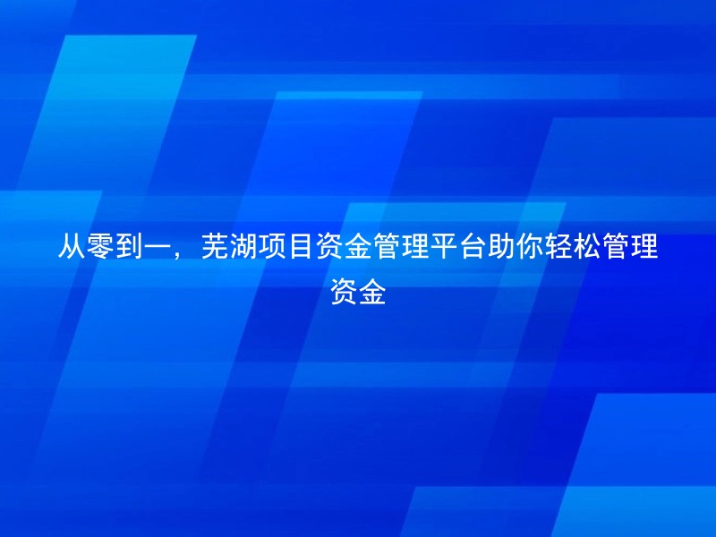 从零到一，芜湖项目资金管理平台助你轻松管理资金