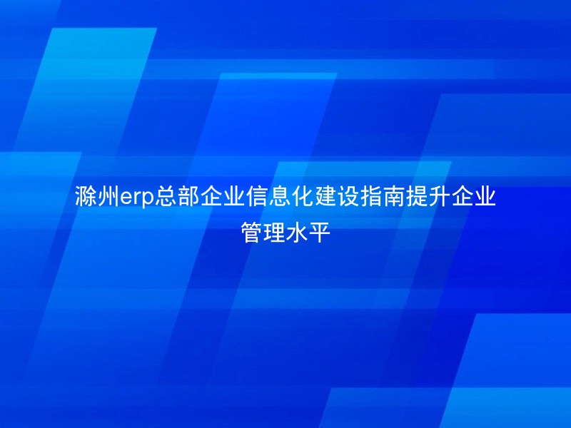 滁州erp总部企业信息化建设指南提升企业管理水平