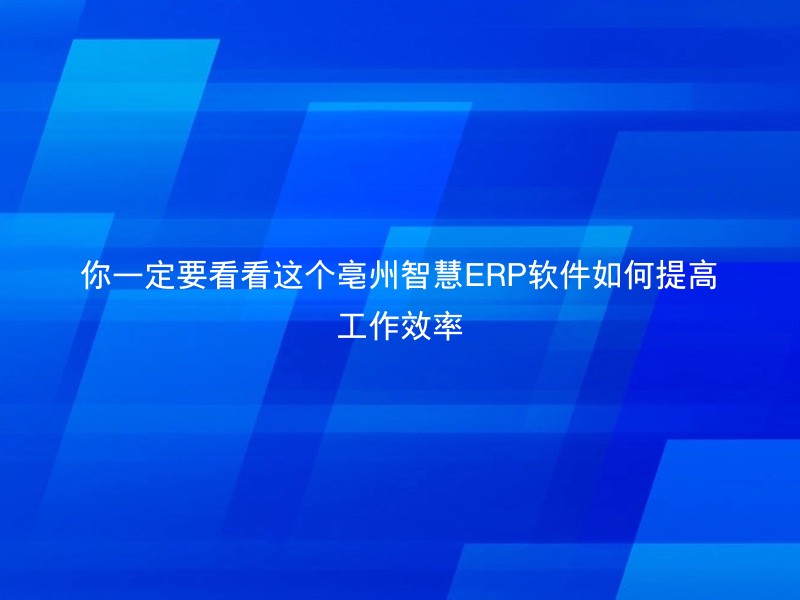 你一定要看看这个亳州智慧ERP软件如何提高工作效率