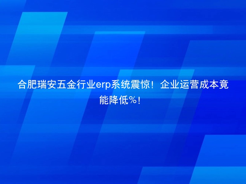 合肥瑞安五金行业erp系统震惊！企业运营成本竟能降低%！