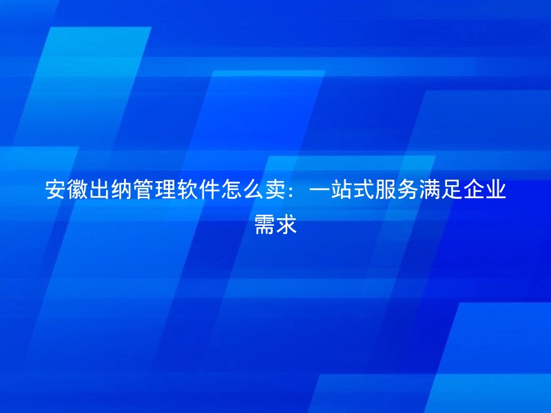 安徽出纳管理软件怎么卖：一站式服务满足企业需求