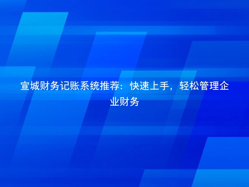 宣城财务记账系统推荐：快速上手，轻松管理企业财务