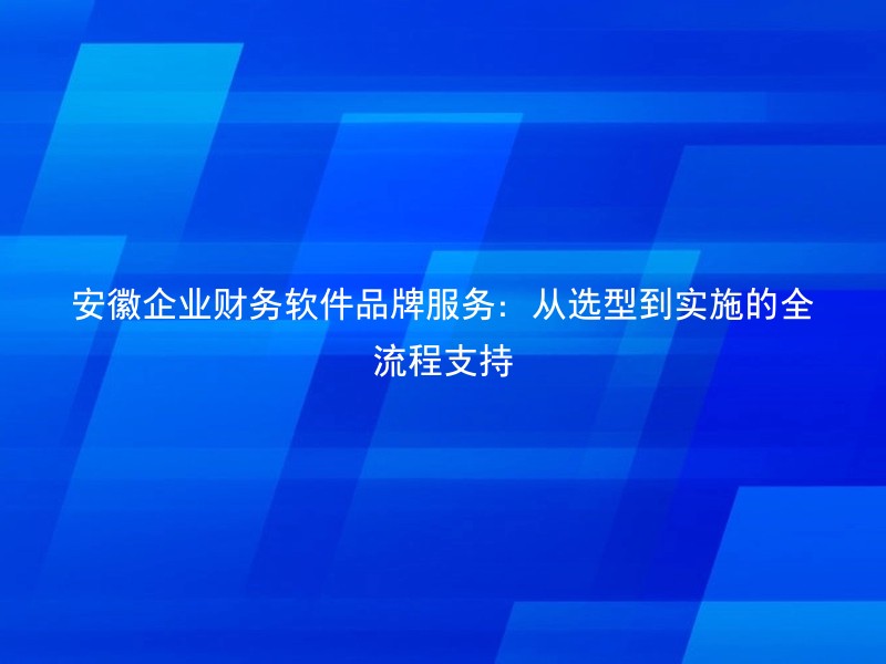 安徽企业财务软件品牌服务：从选型到实施的全流程支持