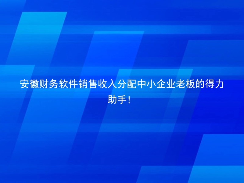 安徽财务软件销售收入分配中小企业老板的得力助手！