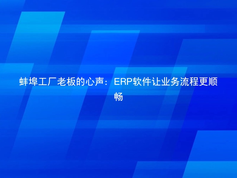 蚌埠工厂老板的心声：ERP软件让业务流程更顺畅