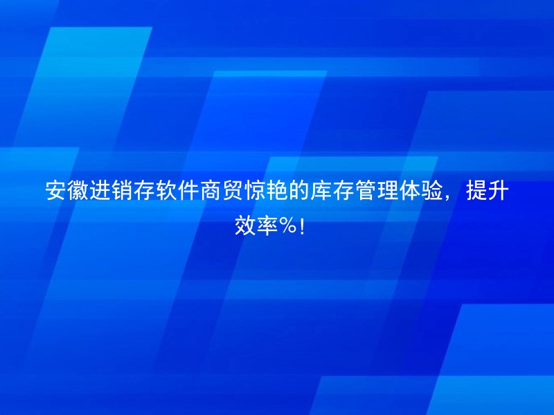 安徽进销存软件商贸惊艳的库存管理体验，提升效率%！