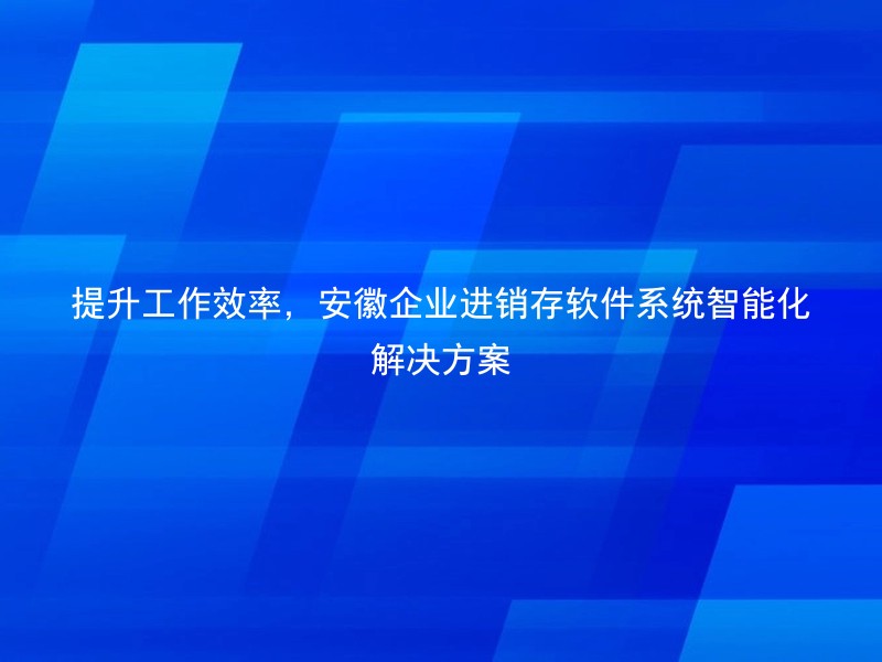 提升工作效率，安徽企业进销存软件系统智能化解决方案