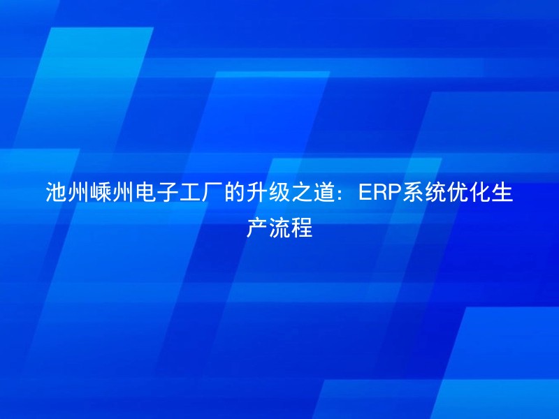 池州嵊州电子工厂的升级之道：ERP系统优化生产流程