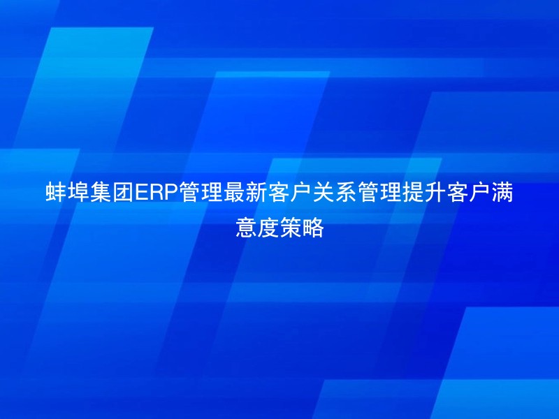 蚌埠集团ERP管理最新客户关系管理提升客户满意度策略