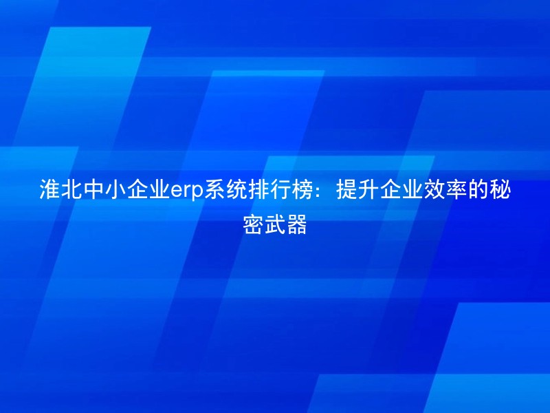 淮北中小企业erp系统排行榜：提升企业效率的秘密武器