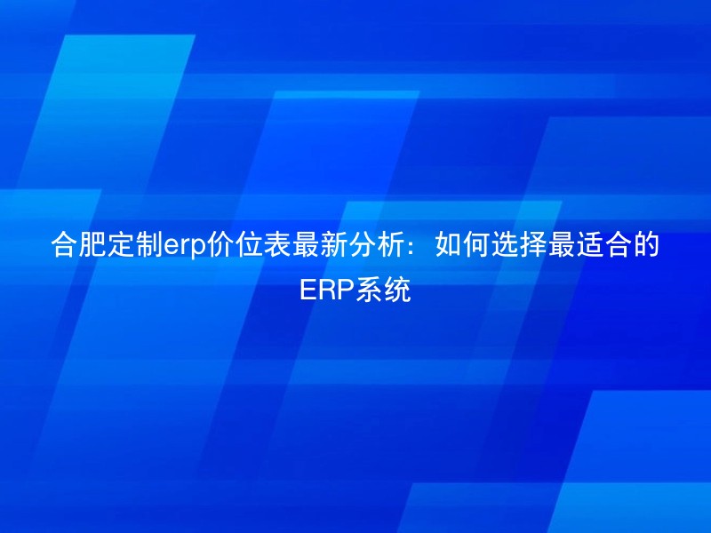 合肥定制erp价位表最新分析：如何选择最适合的ERP系统