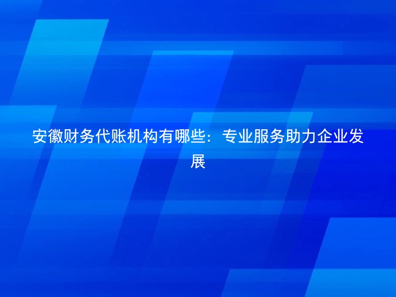 安徽财务代账机构有哪些：专业服务助力企业发展