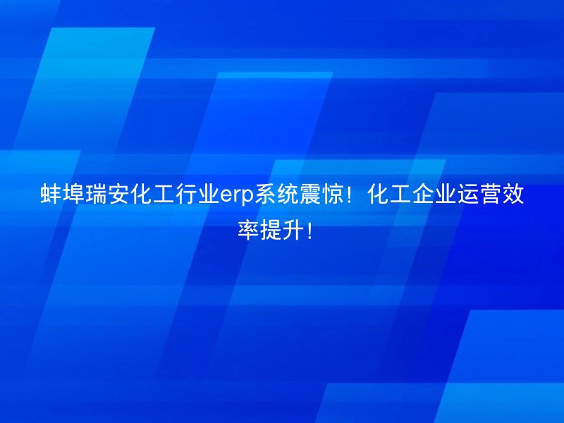 蚌埠瑞安化工行业erp系统震惊！化工企业运营效率提升！