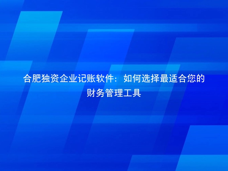 合肥独资企业记账软件：如何选择最适合您的财务管理工具