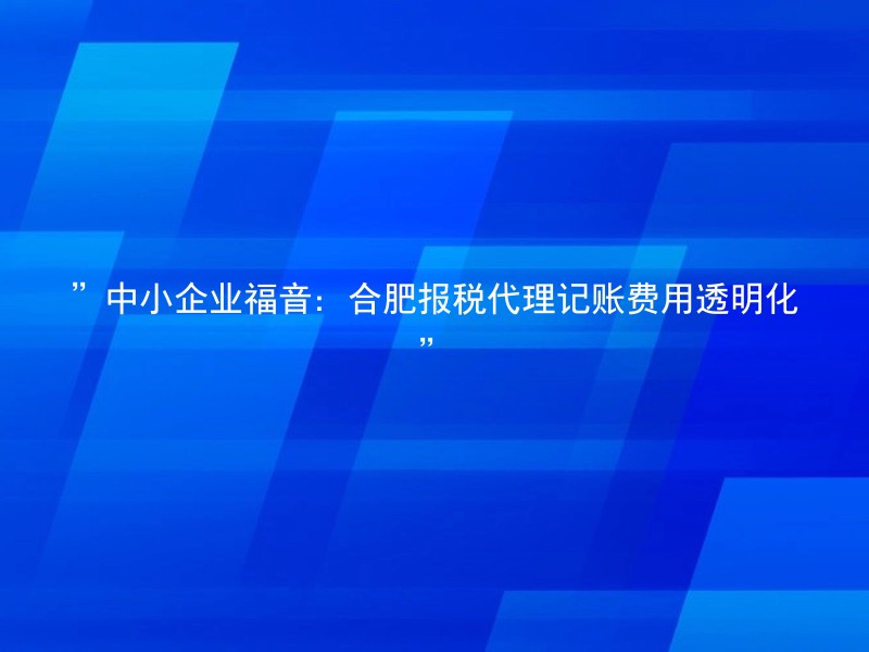 ”中小企业福音：合肥报税代理记账费用透明化”